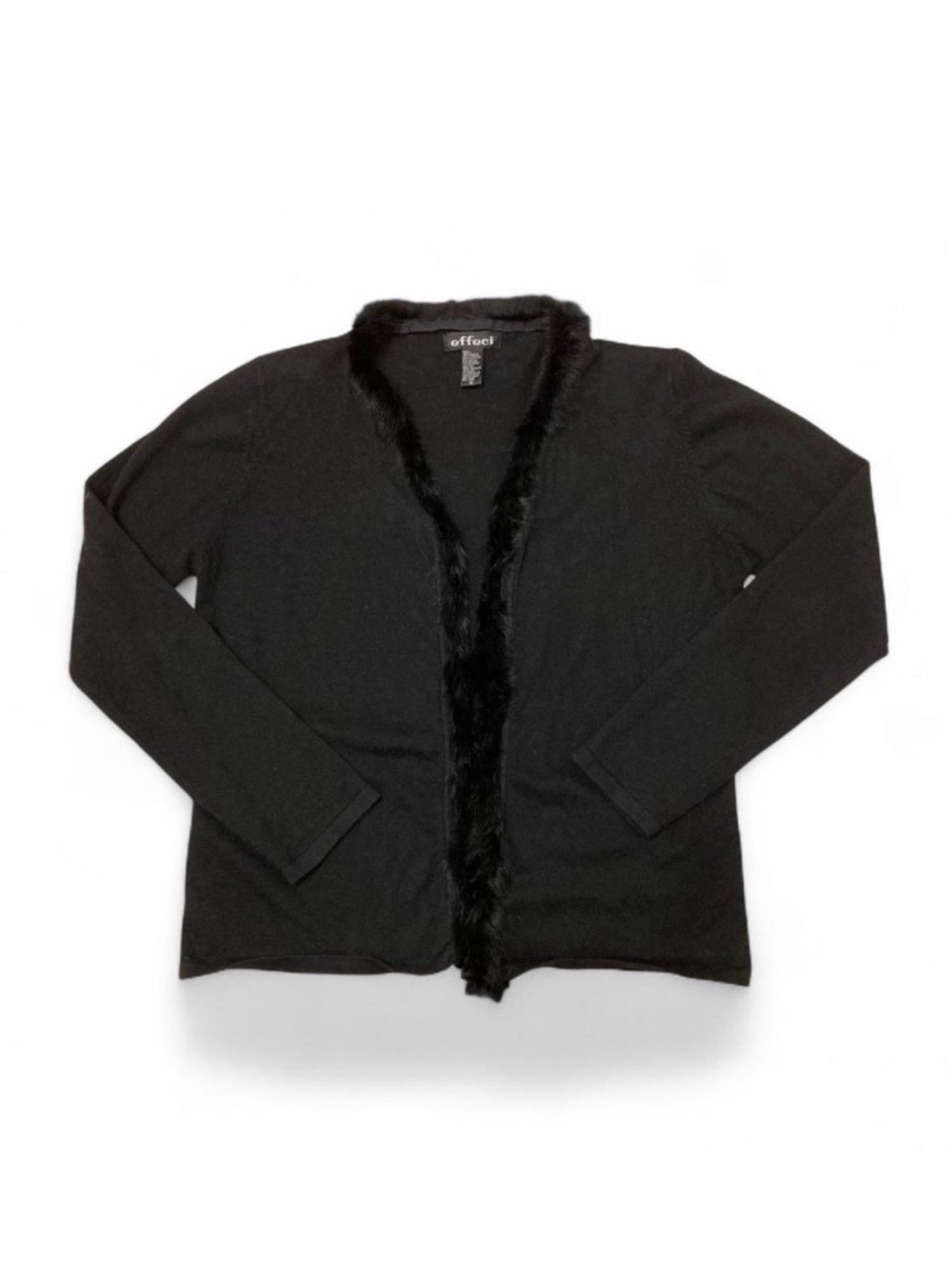Vintage Y2K Faux Fur Cardigan Women’s Medium Whimsigoth Grunge Goth Black Witchy